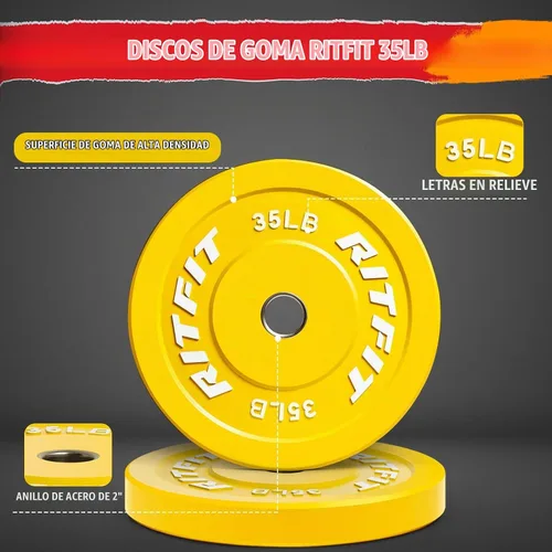 Vista 5 de RitFit Color Coded Bumper Plate, Olympic Bumper Plate for Barbell, 2-Inch Bumper Weight Plates With Steel Insert, rubber weight plates for Strength
