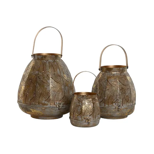 Vista 5 de Set de Portavelas Home ESPRIT Dorado Metal 25 x 25 x 28 cm (3 Unidades)