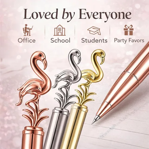 Vista 4 de Outus 8 bolígrafos de flamenco lindos bolígrafos de regreso a clases, suministros de papelería, bolígrafo de metal, regalo para mujeres, profesores
