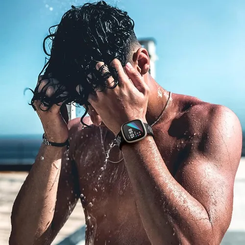 Vista 2 de Getino Compatible con Fitbit Sense 2/Sense Bands/Versa 4/Versa 3 bandas para mujeres y hombres, accesorios únicos de silicona impermeable, correa