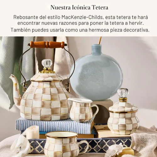 Vista 2 de MACKENZIE-CHILDS Hervidor de té, 2 cuartos de galón, marrón y blanco moca a Mocha Check