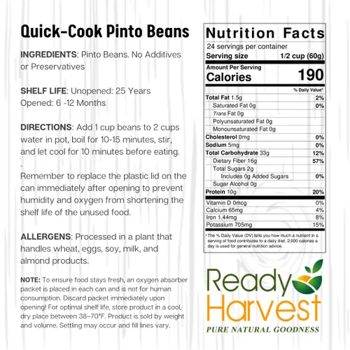 Vista 6 de Ready Harvest Alimentos de emergencia – Frijoles pintos de cocción rápida Frijoles precocidos, solo tienes que añadir agua caliente Lata #10