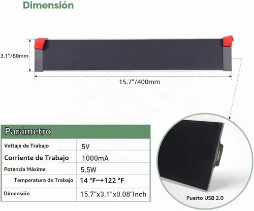 Vista 2 de Panel solar USB - Cargador de panel solar pequeño 5 V 5.5 W con monocristalino de alto rendimiento para persianas motorizadas, ventanas, timbre