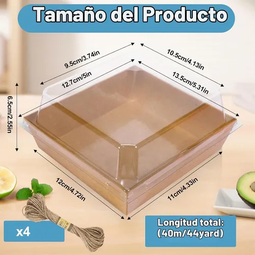 Vista 2 de Paquete de 50 cajas de papel para embutidos con tapas transparentes, recipientes cuadrados marrones de 4.3 pulgadas, cajas de postre de papel kraft