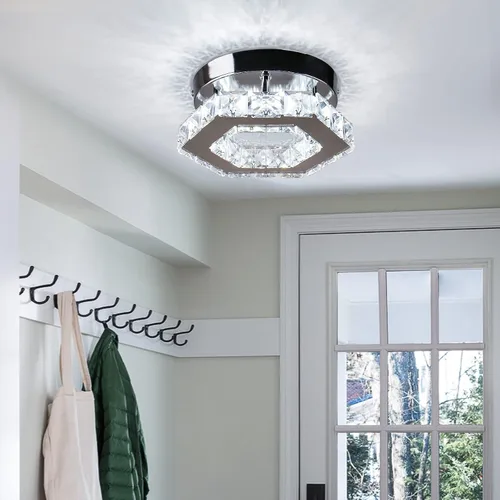 Vista 4 de Mini lámpara de techo LED de cristal, lámpara colgante moderna, semiempotrada, iluminación de techo de cristal para pasillo, escalera, cocina