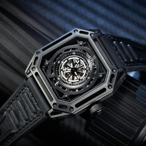 Vista 4 de Luxury Square Luminous Self-Wind Mens Watch Fashion Mechanical Automatic Waterproof Sport Watch Rubber Watch AK