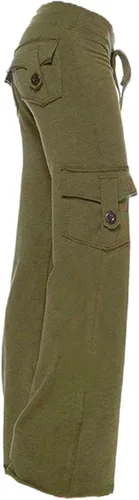 Vista 2 de SHOPESSA Pantalones cargo de pierna ancha para mujer, leggings de yoga de tiro alto con bolsillos, talla grande, pantalones de pierna recta