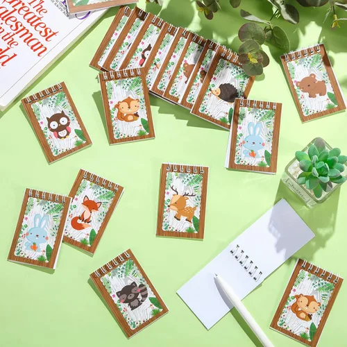 Vista 4 de Clabby Mini cuadernos de 32 piezas para niños, recuerdos de fiesta en el bosque, animales del bosque, animales del bosque, cuaderno en espiral