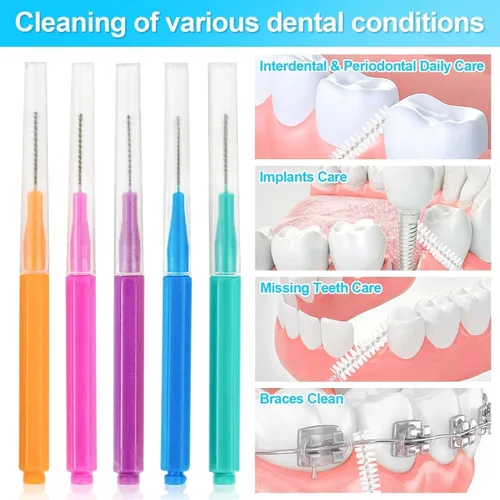 Vista 3 de RAINFLOW 100 cepillos interdentales para aparatos ortopédicos, púas de hilo dental Púas de cepillo dental interproximal desechables para limpieza
