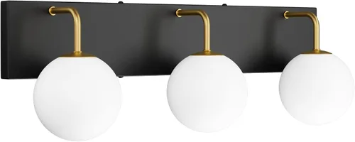 Vista 10 de Tipace Lámpara de tocador negra, 2 luces modernas sobre espejo con globo blanco leche blanca para baño (excluye bombilla)