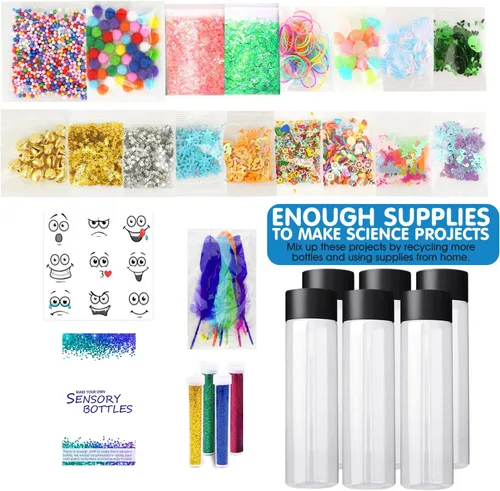 Vista 4 de Kits de botellas sensoriales para calmar la esquina, juguetes sensoriales Magic Mixies para niños de 1 a 3 años con purpurina, 5 recipientes