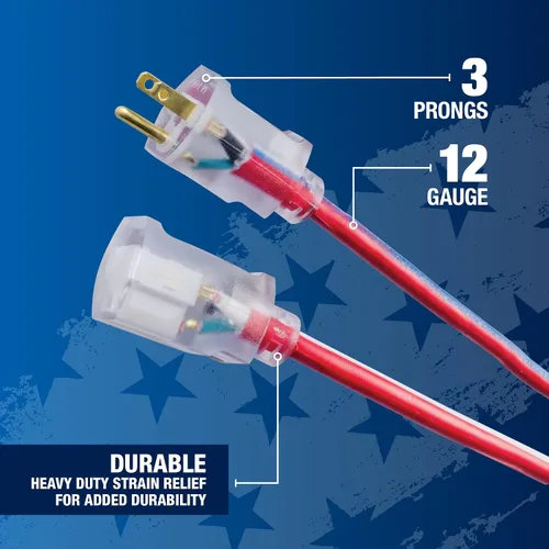 Vista 5 de Coleman Cable, cable de prolongación de calidad de contratista de 12/3 con final iluminado, fabricación estadounidense., Blanco, 2548USA1