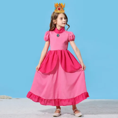 Vista 3 de LOEL Disfraz de melocotón de príncipes para niñas, disfraz de princesa melocotón para niña, disfraz de Hawlloween con accesorios