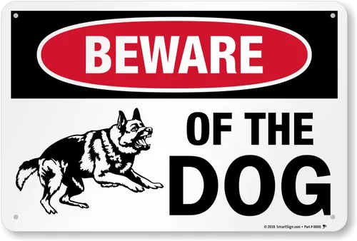 Vista 11 de SmartSign Letrero de metal con gráfico "Beware of The Dog" de 7 x 10 pulgadas, aluminio laminado a prueba de óxido, rojo, negro y blanco, fabricado