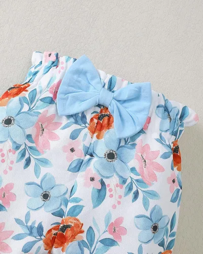 Vista 28 de SUNNY PIGGY Ropa para bebé recién nacida, con volantes, mameluco de algodón floral, conjunto de pantalones de algodón para niñas