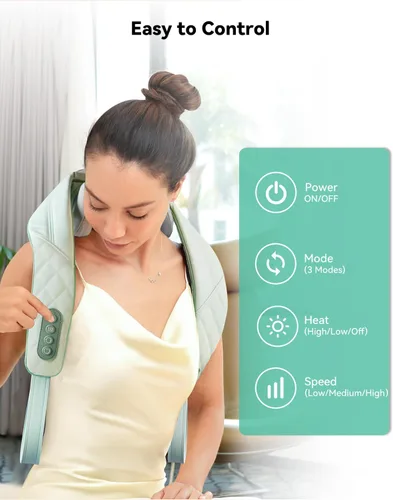 Vista 6 de Snailax - Almohada masajeadora inalámbrica para cuello y hombros con calor, amasamiento profundo 4D, masajeador Shiatsu para la espalda, almohada