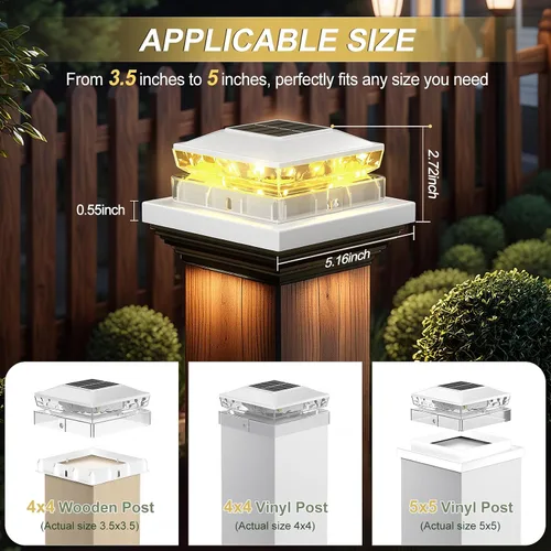 Vista 4 de Luces Solares para Tapas de Postes Paquete de 6, Luz Solar Impermeable para Poste de Valla, Luz Exterior Blanca IP65 de 4 x 4 para Terraza, Jardín