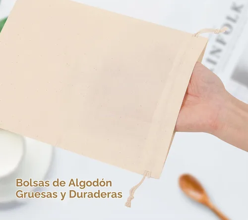 Vista 3 de 20 bolsas de algodón para productos, bolsas de almacenamiento de muselina reutilizables de 8 x 10 pulgadas con cordones, bolsas de algodón natural