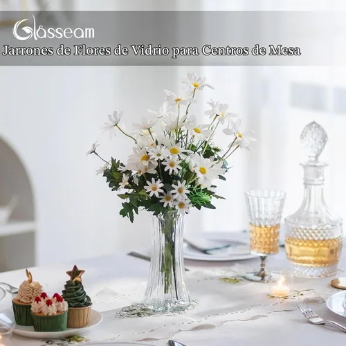 Vista 5 de Glasseam Jarrón de cristal para decoración del hogar: floreros transparentes para sala de estar, cocina, baño, mesa de boda, centros de mesa – 7.5