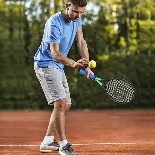 Vista 7 de Raqueta de tenis para adultos de 27 pulgadas, raqueta de tenis de fibra de carbono a prueba de golpes, ligera, pre-cordada y con empuñadura
