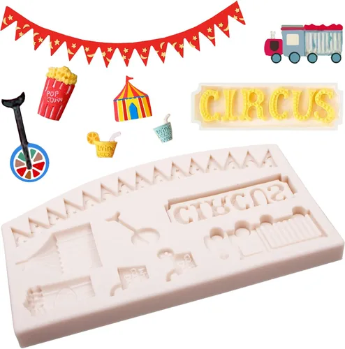 Vista 8 de Moldes de silicona para fondant de circo, 2 unidades, moldes de chocolate de elefante payaso, molde de cocina para hornear para decoración