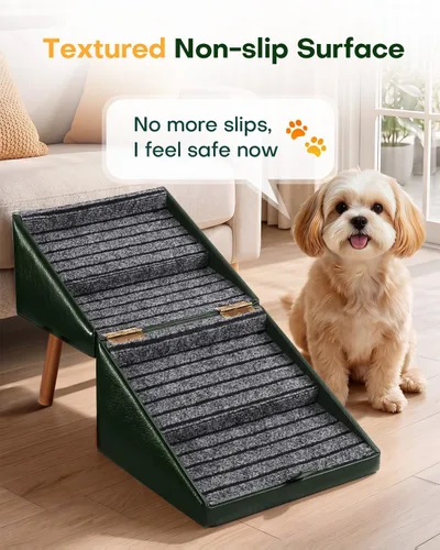 Vista 8 de Escaleras plegables para perros pequeños y otomana de piel sintética Verde oliva