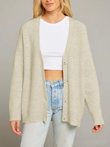 Vista 8 de MEROKEETY Suéteres tipo cárdigan para mujer 2023 para otoño, frente abierto, botones de gran tamaño, cuello en V, suelto, tejido suave