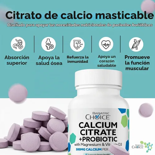 Vista 5 de Bariatric Choice Calcio masticable, probióticos, magnesio y VIT D - 30 días
