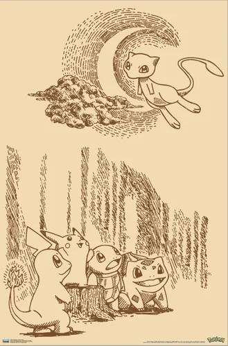 Vista 2 de Pokémon - Póster de pared en lienzo con escena sepia