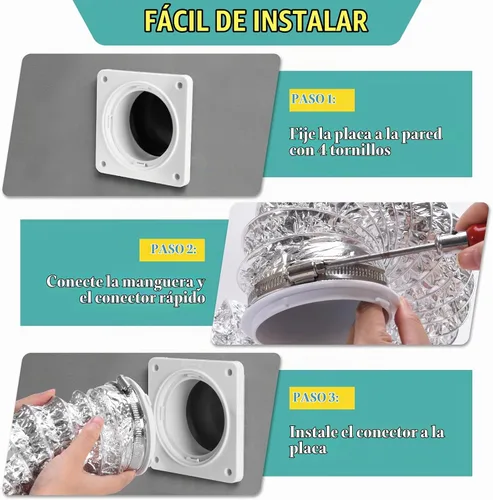 Vista 5 de Kit de Conector de Manguera de Ventilación para Secadora VIWINVELA - Placa de Pared para Ventilación de Secadora - Conector de Conducto de Secadora