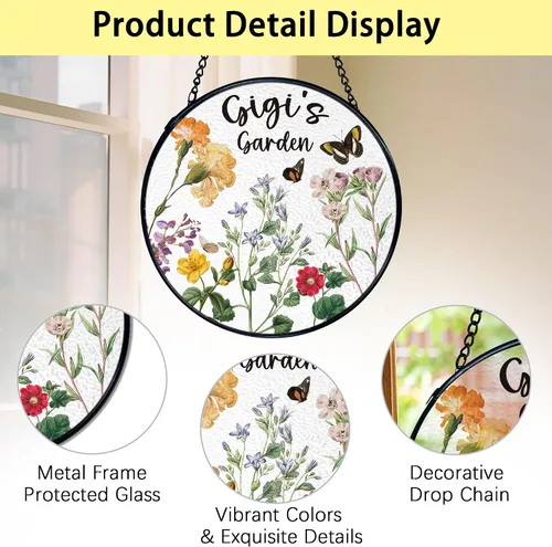 Vista 7 de TNUW Gigi Regalos Vidrieras para Colgar en Ventana, Mejores Regalos para Abuelas de Nietos Atrapasoles para Ventana Interior Vidrio Redondo Arte