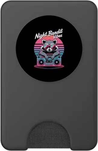 Vista 2 de Night Bandit Vibes Retro Raccoon Boombox Party PopSockets PopWallet for MagSafe