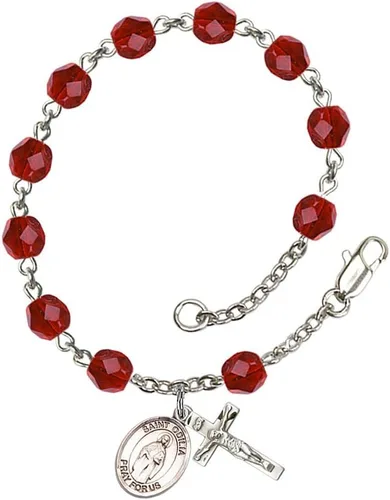 Vista 29 de Pulsera de rosario de cuentas del mes de nacimiento de julio con dije pequeño de San Patrón, 7 1/2 pulgadas