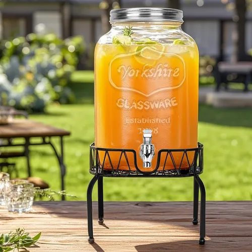Vista 7 de Dispensador de bebidas de vidrio con soporte y tapa, un paquete de 2 galones con espita - Dispensadores de bebidas de vidrio para fiestas, bodas