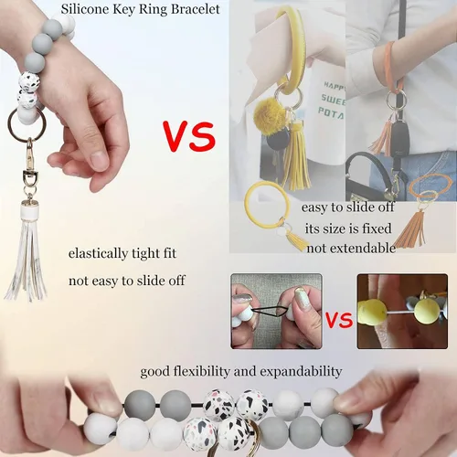 Vista 4 de BIHRTC Pulserallavero para enganchar las llaves del automóvil, brazalete con cuentas de silicona para mujer