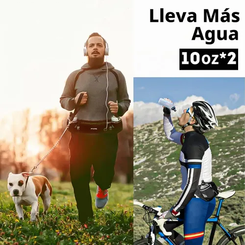 Vista 2 de PYFK Cinturón para correr con botellas de agua, cinturón de hidratación para hombres y mujeres, soporte para botella de agua, bolsa para correr Negro