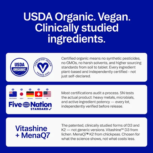 Vista 6 de Ora Organic Vitamina D3 5000IU + K2 – Vitamina D vegana de liquen y K2 de garbanzos para la salud ósea, apoyo inmunológico y estado de ánimo, máxima