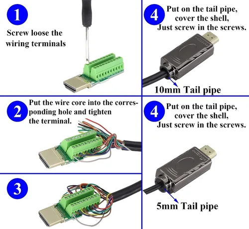 Vista 5 de Adaptador de terminal de tornillo HDMI sin soldadura, módulo HDMI macho sin soldadura, caja de conexiones, conector de cable HD, módulo de señal