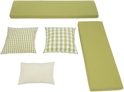 Vista 3 de Linon Troyin - Rincón de almacenamiento de madera natural y blanca con cojines verdes