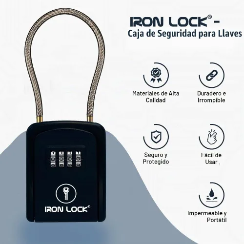 Vista 7 de Iron Lock ® - Caja de bloqueo de llaves portátil con grillete de cable extraíble para interiores y exteriores, impermeable, combinación de 4 dígitos