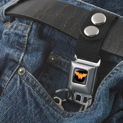 Vista 3 de Buckle-Down Llavero Mujer Maravilla Logo A Todo Color Negro
