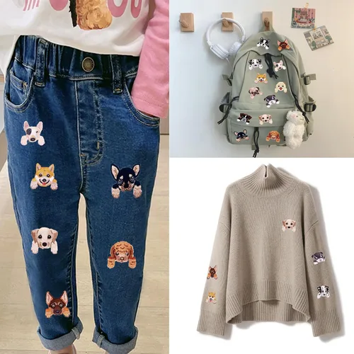 Vista 4 de Lindos parches de perro para ropa, surtido para planchar y coser, decoración bordada, patrones de apliques de cachorro para máscaras, bolsas, jeans