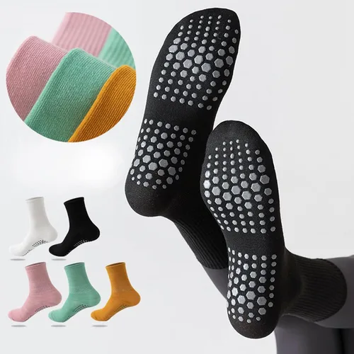 Vista 2 de Tergy 8 pares de calcetines largos de yoga con agarre para mujer, calcetines antideslizantes antideslizantes para pilates, barras, danza, yoga