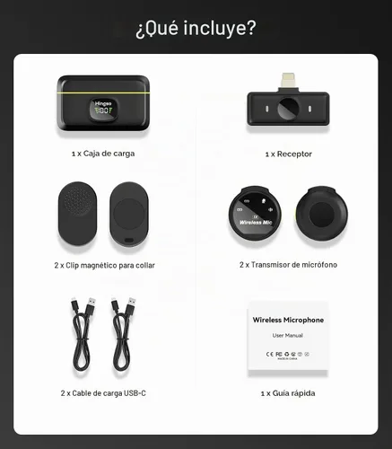 Vista 8 de Hingso Micrófono Lavalier inalámbrico para iPhone, Android, 48 khz, batería de 50 horas, cancelación de ruido, micrófono magnético para iPhone
