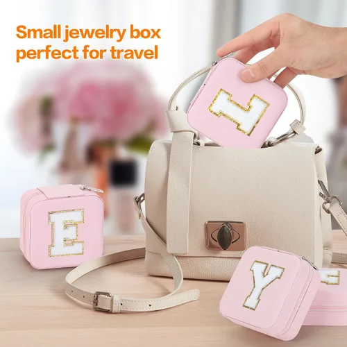 Vista 6 de Joyero pequeño organizador de viaje con espejo, regalos de moda para mujeres y adolescentes, estuche de viaje portátil de doble capa, cajas