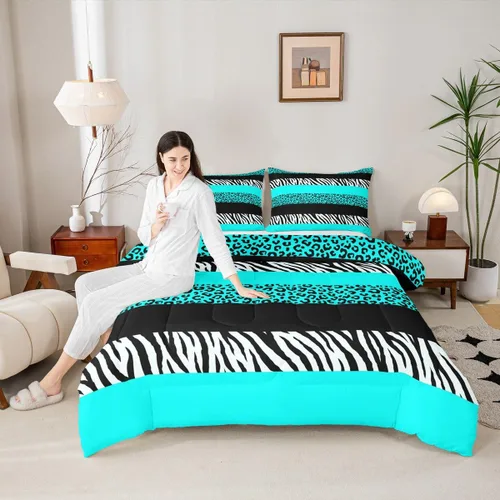 Vista 13 de Juego de edredón con estampado de leopardo para niños, tamaño individual, juego de ropa de cama de moda de piel de guepardo abstracto, decoración