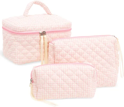Vista 42 de Quilted Makeup Bag for Women, Travel Cosmetic&Toiletry Bag,Blue Flower