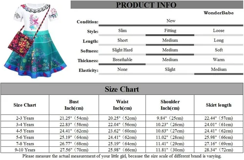 Vista 7 de WonderBabe Encanto Dress for Girls Mirabel Isabella Dolores Costume Princess Dress Cosplay Birthday Halloween Outfits