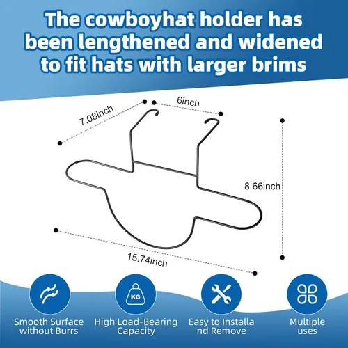 Vista 6 de Perchero para sombreros de automóvil, soporte para sombrero de vaquero para organizador de sombreros, colgador de ropa de almacenamiento trasero