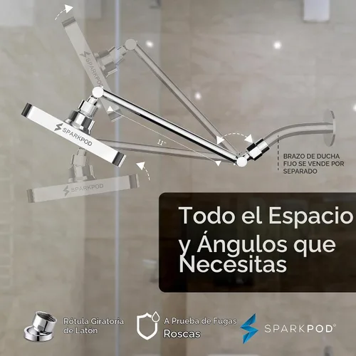 Vista 5 de SparkPod Cabezal de ducha tipo lluvia cuadrado con brazo de extensión, cabezal de ducha de altura ajustable con rendimiento de alta presión, fácil